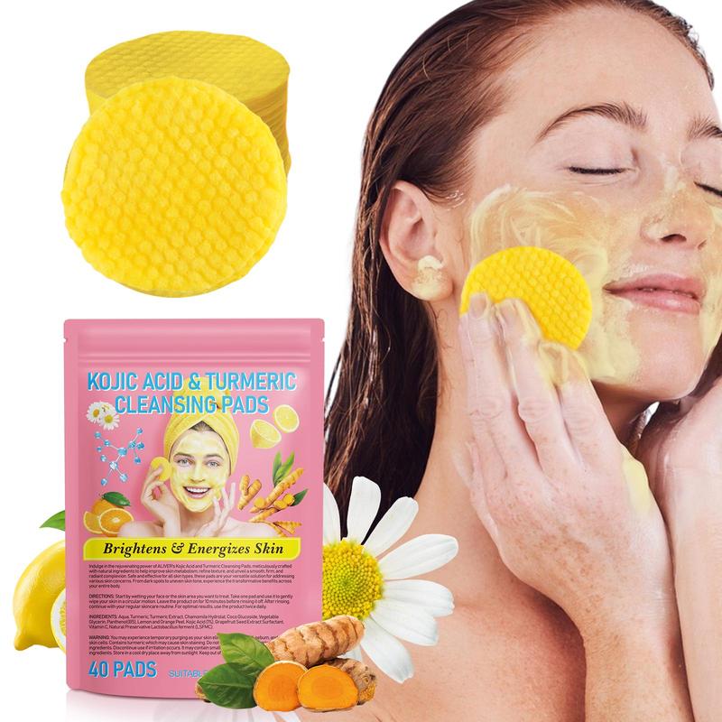 Turmeric & Kojic Acid Facial Cleansing Pad, 4 Packs Exfoliating Cleansing Pads, Facial Cleansing Pad for All Skin Types