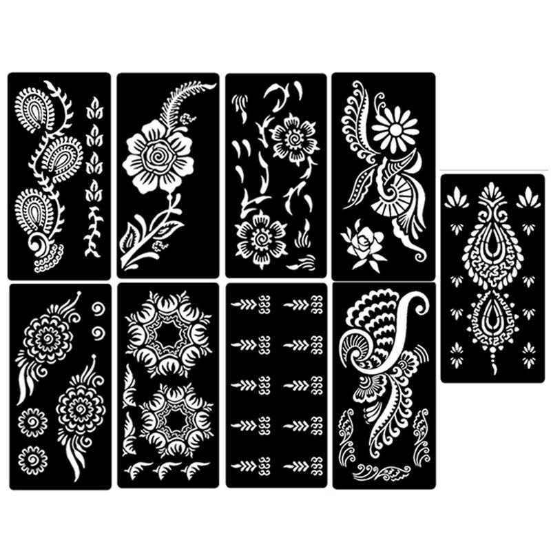 Vintage Floral Pattern Temporary Tattoo Stencil, 9pcs set Self-adhesive Body Art Tattoos Paint Sticker, Beauty & Personal Care Fake Tattoo