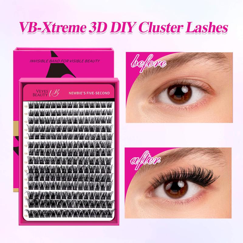 Veyesbeauty VB-Xtreme Cluster Lashes 3D DIY Mixed Length Individual Eyelashes Soft Durable Matte Black Fluffy for Makeup Cosmetic Eyelashes Extensions