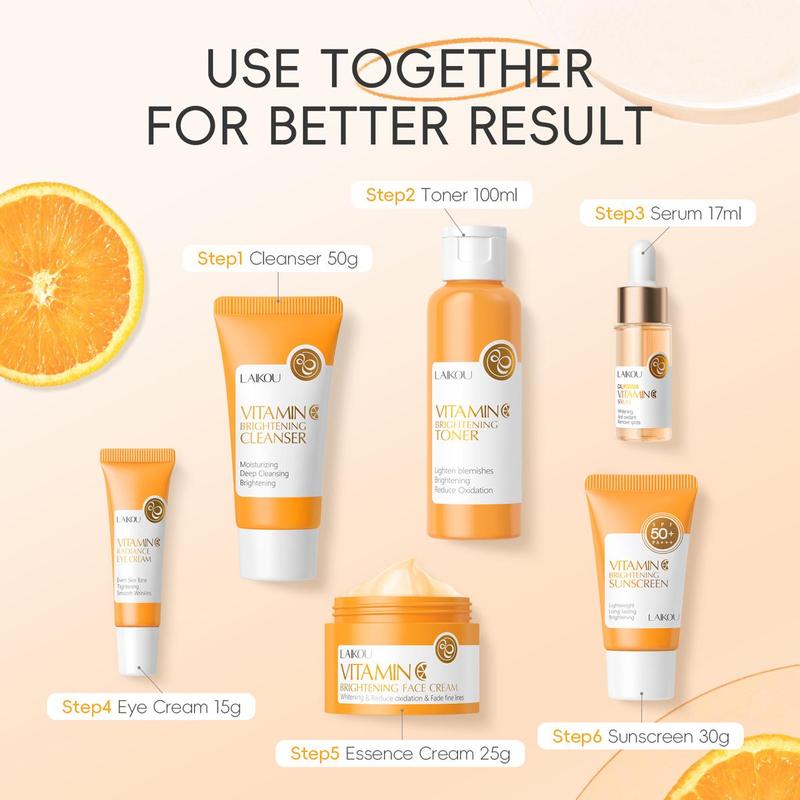 Vitamin C Skin Care Set (6 Counts set), Moisturizing Facial Skincare Kit, Hydrating Skin Care Kit, Face Care Products for Women & Men