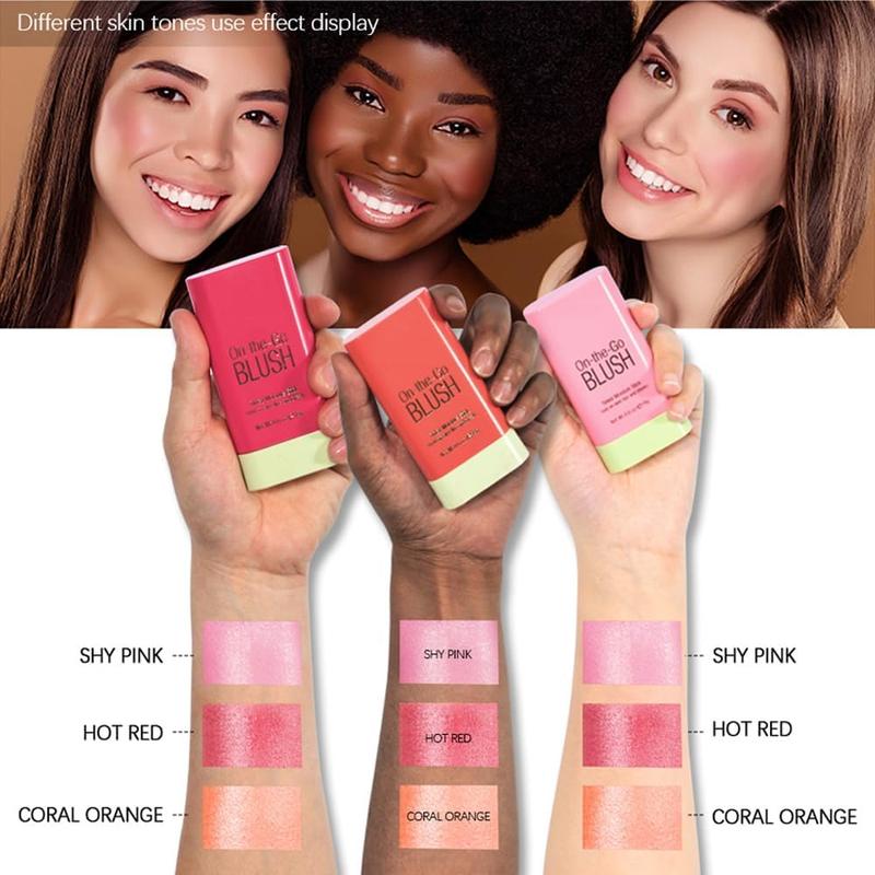 Multi-Use Makeup Blush Stick, Blush Cheek Cream Stick Tinted Moisture Stick Solid Moisturizer Stick, Waterproof Blusher and Shadow Lips for Cheek Makeup, Blush+Makeup Brush