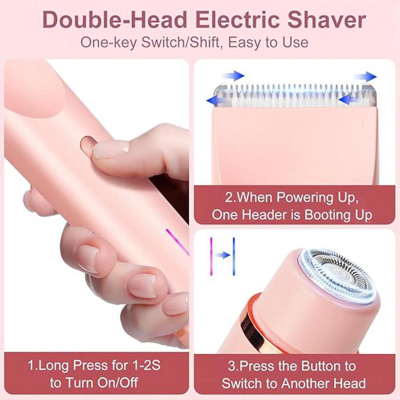 Electric Hair Removal Tool, Rechargeable Body & Facial Hair Removal Double Head Electric Shaver, Painless Trimming of Pubic Face Underarm Legs