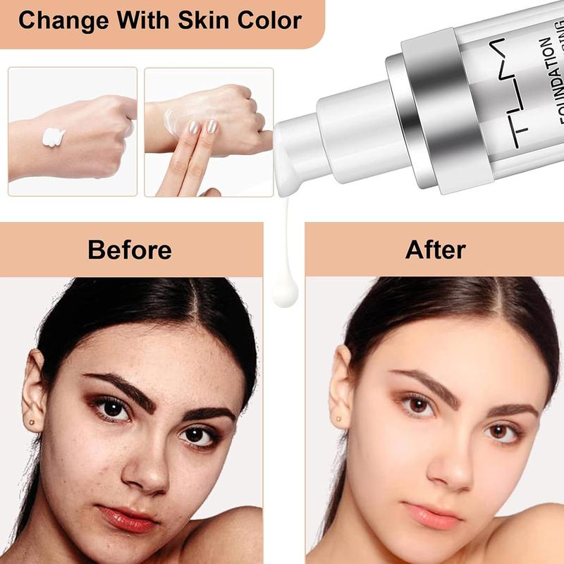 2 Pack TLM Color Changing Foundation Liquid Base Makeup Change To Your Skin Tone By Just Blending, white full coverage foundation Flawless