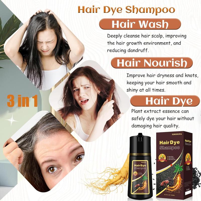 Instant Silver Gray Hair Dye Shampoo 3-in-1, Long-lasting & Natural Color Shampoo, Herbal Ingredients Haircare for Men Women, Easy to Use, 16.9 Fl Oz