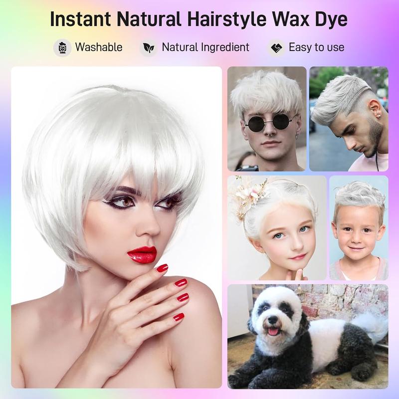 White Temporary Hair Dye,Temporary Hair Color Wax,Natural Washable Hair Dye Temp Hair Color for Women Men  Party Cosplay Halloween