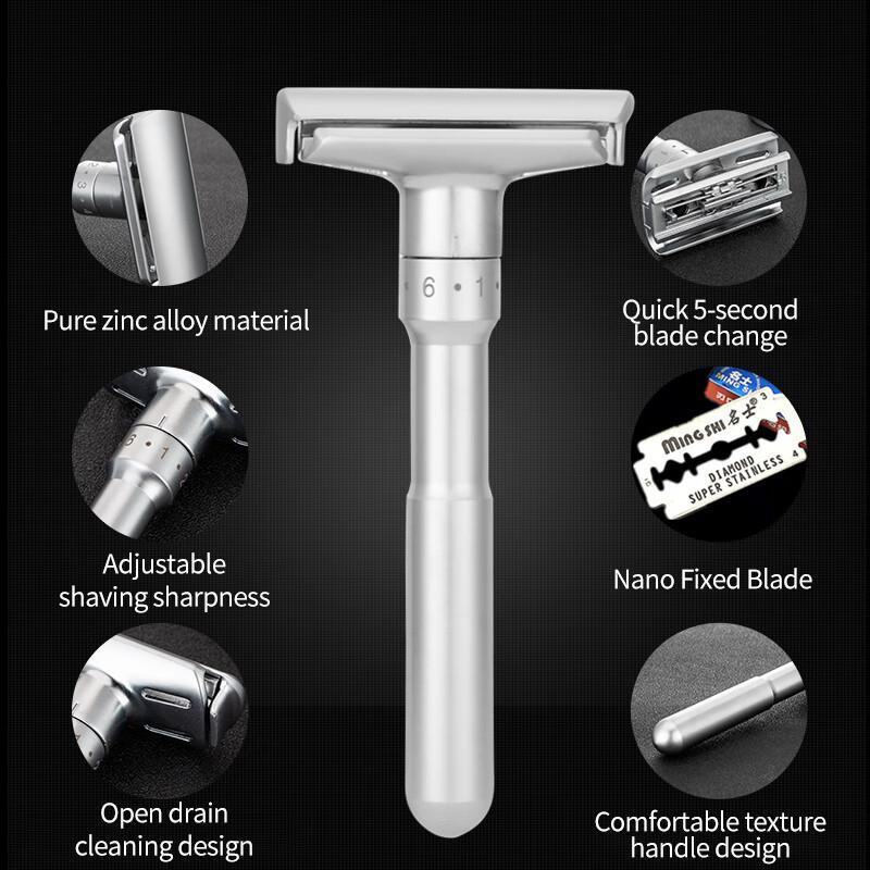 Men's Safety Razor, Adjustable Durable Sharp Shaving Razor, Fits All Double Edge Razor Blades, Men's Care Tool for Daily Use