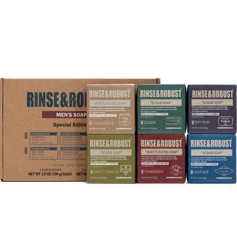 Rinse & Robust Mens Soap Bar Set, 3.5 oz (Pack of 6) | 6 Different Scents | Natural, Handmade | Cleansing, Moisturizing, Exfoliating Scrub | All Skin Type