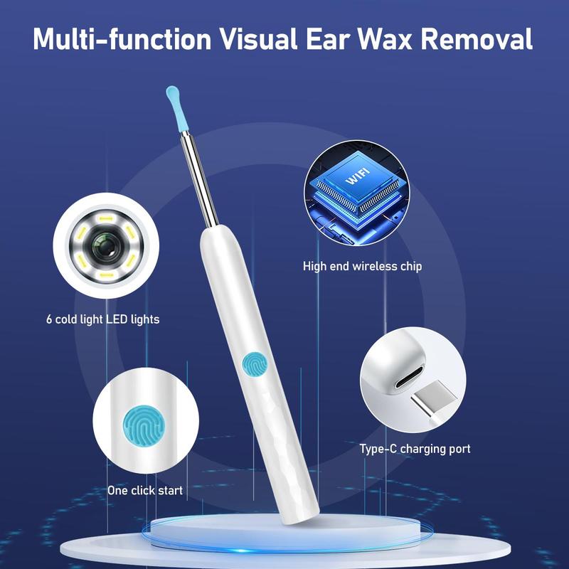 Intelligent Visual Ear Scoop Ear Wax Removal Tool, 1 Box Earwax Removal Kit with Ear Pick, Ear Cleaning Kit with Light Suitable for Cell Phones and Tablets, Christmas Gift