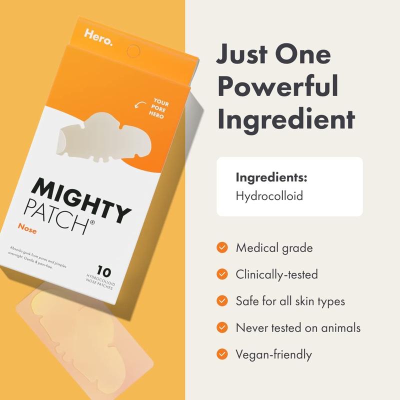 Mighty Patch Nose Patch from Hero Cosmetics - XL Hydrocolloid Pimples, Zits and Oil - Dermatologist-Approved Overnight Pore Strips to Absorb Acne Nose Gunk (10 Count)