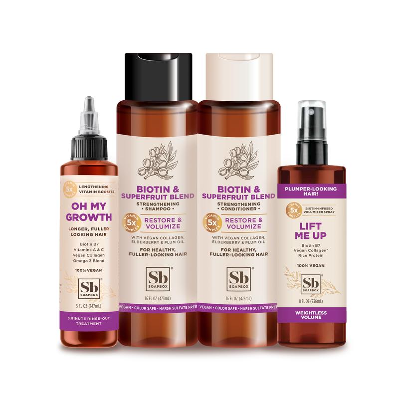 Soapbox Biotin & Superfruit Shampoo + Conditioner Set - Voluminous Hair Boost with Vegan Collagen, Aloe & Shea - Color-Safe, Sulfate & Paraben-Free