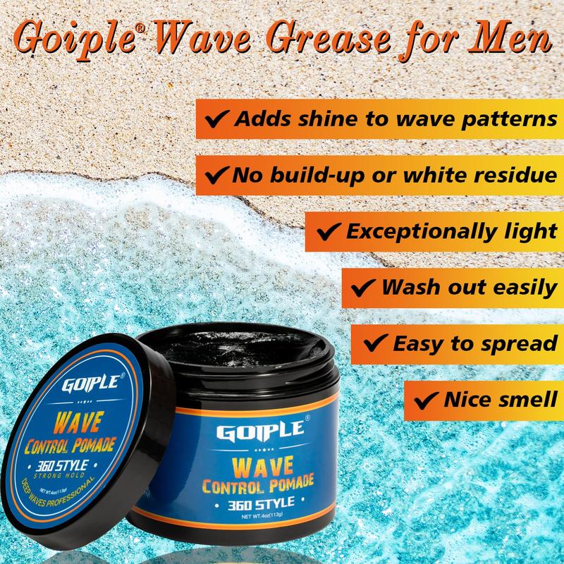 Natural Wave Pomade for Men - Strong Hold, Easy Wash 360 Wave Training Cream, Water-Based Moisturizing Hair Grease for Black Men