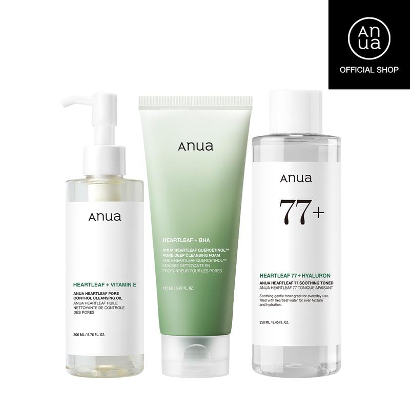 [Anua Official Shop] Anua Best Seller Trio (Oil Cleanser + Deep Cleansing Foam + Calming Toner) ｜ Gentle Korean Skincare