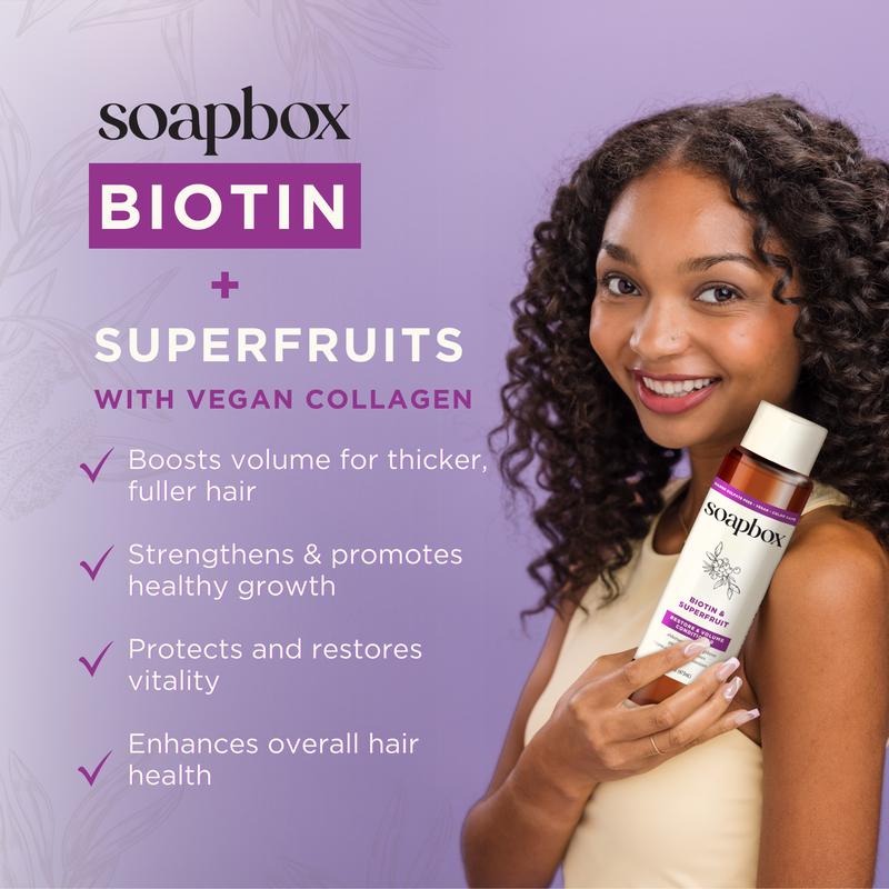 Soapbox Biotin & Superfruit Shampoo + Conditioner Set - Voluminous Hair Boost with Vegan Collagen, Aloe & Shea - Color-Safe, Sulfate & Paraben-Free