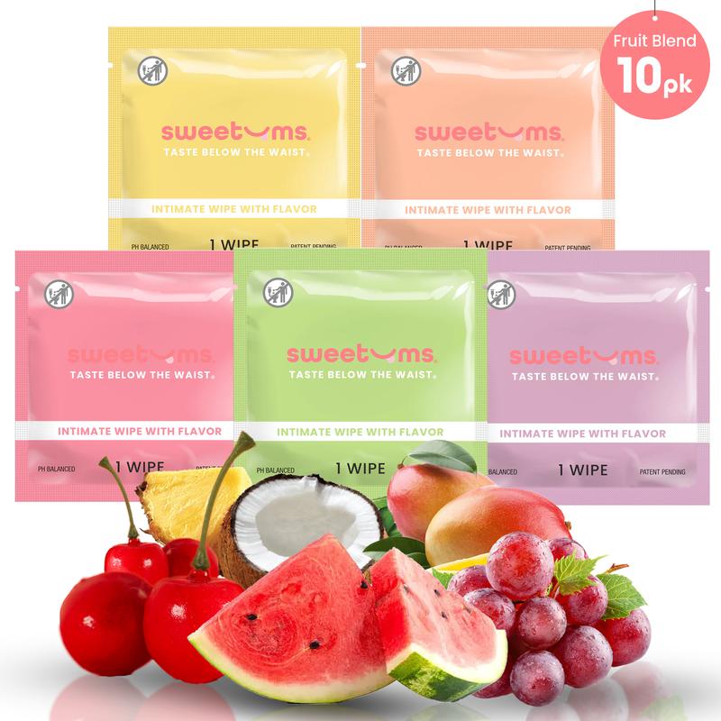 Sweetums flavored feminine wipes fruit sample pack pH balanced gynecologist and dermatologist tested