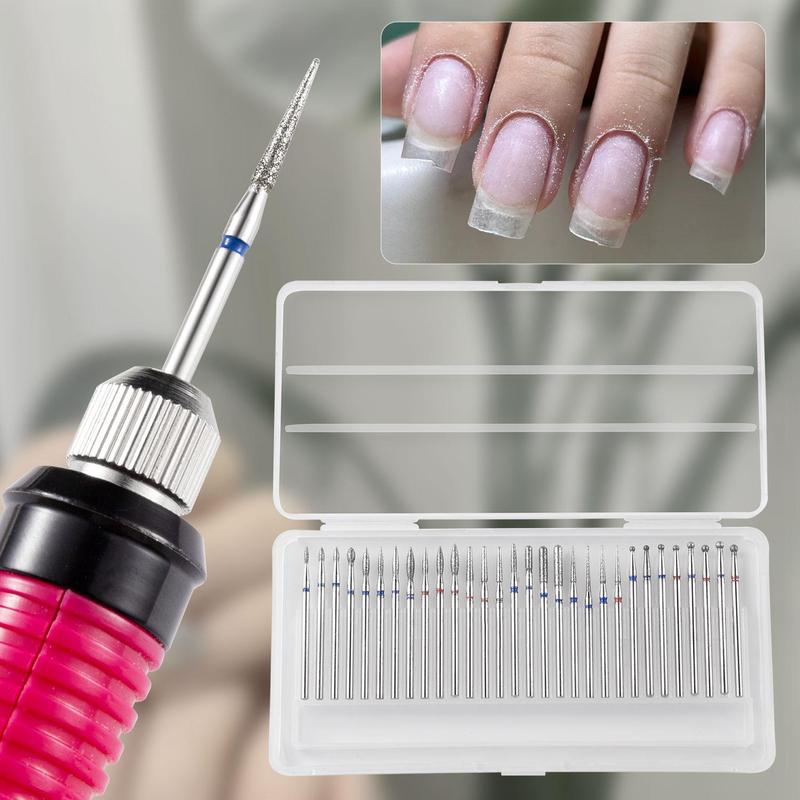 Nail Drill Bit Set, 30pcs set Stainless Steel Nail Accessories, Cuticle Clean Nail Drill Bit Set, Milling Cutter for Manicure Rotary Bits Accessories