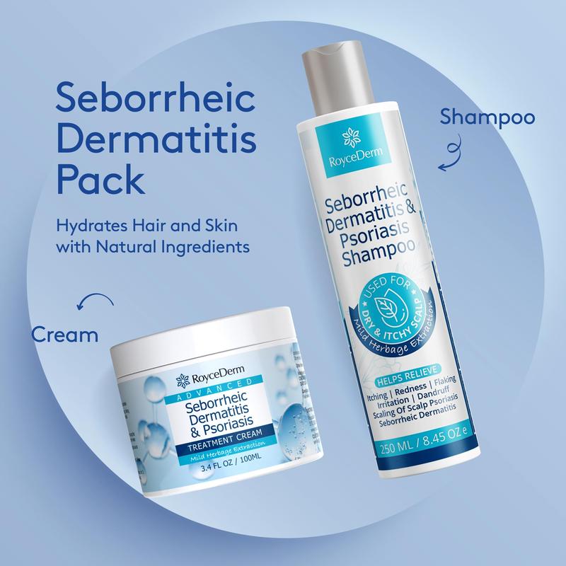 Roycederm Seborrheic Dermatitis Cream Shampoo and Conditioner Scalp Treatment for Psoriasis, Folliculitis, Dry Scalp, Dandruff, Anti-Itch Haircare