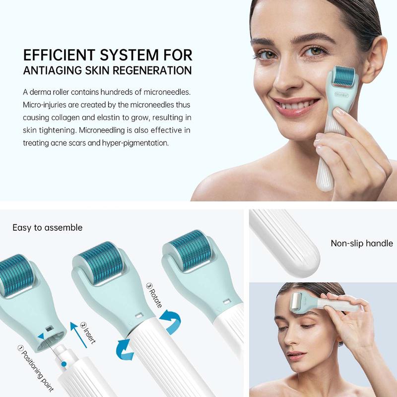 Bio Roller 10 In 1 Dermaroller Kit Face Massager Jade Ice Roller Microneedling Derma Rolling System Facial Cleaning Brush With Travel Case Cleansing Silicone Skincare Gentle