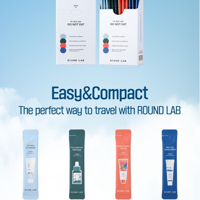 [Gift] ROUND LAD Stick Pouch Kit (1025 Dokdo Cleanser 3ml*3ea, Pine Calming Cica Ampoule 3ml*3ea, Soybean Panthenol Cream 3ml*3ea, Birch Juice Moisturizing Sunscreen 3ml*3ea)