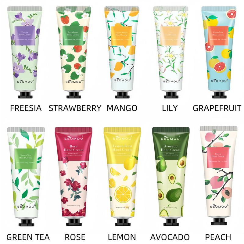 Fruit Plant Extract Hand Cream, 10pcs set Moisturizing Hand Lotion, Hydrating Hand Care Cream, Hand Care Product for Women & Men