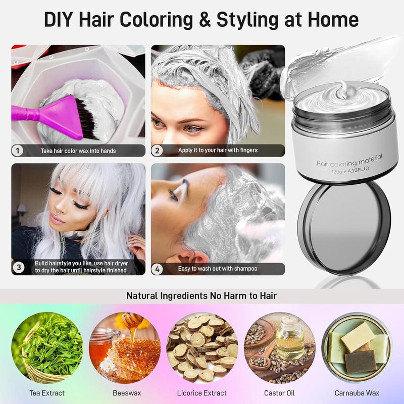 White Temporary Hair Dye,Temporary Hair Color Wax,Natural Washable Hair Dye Temp Hair Color for Women Men  Party Cosplay Halloween