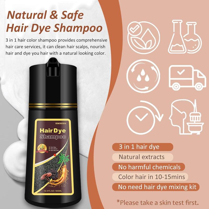 Instant Silver Gray Hair Dye Shampoo 3-in-1, Long-lasting & Natural Color Shampoo, Herbal Ingredients Haircare for Men Women, Easy to Use, 16.9 Fl Oz