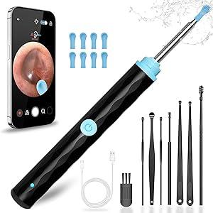 Wax Removal Tool for Ear - Spade Ear Canal Cleaner with Camera 1080P Earscope, Wax Remove Ear Picker with 8Counts Replacement Tip, Camera with 6LED Light for Ear Nose Throat Examination