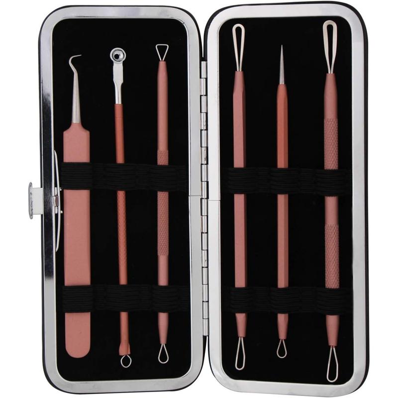 Blackhead Remover Tool Comedones Extractor Acne Removal Kit for Blemish, Whitehead Popping, 6 Pcs Zit Removing for Nose Face Tools with a Leather Bag