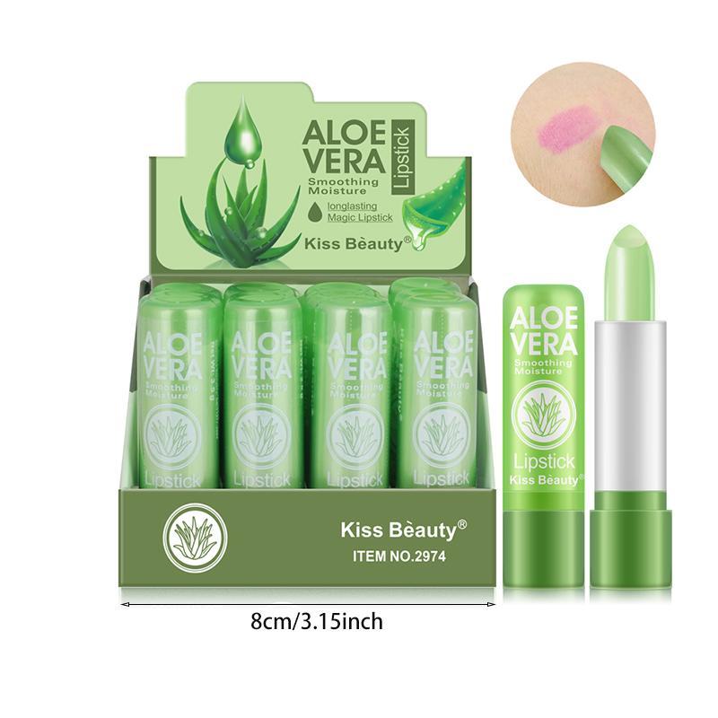 Aloe Vera Moisturizing Lip Balm, 12pcs box Temperature Color Changing Lipstick, Hydrating Lip Balm, Lip Care Product for Women & Girls