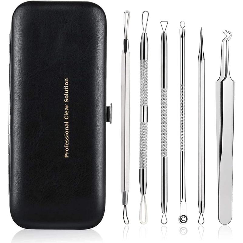 Blackhead Remover Tool Comedones Extractor Acne Removal Kit for Blemish, Whitehead Popping, 6 Pcs Zit Removing for Nose Face Tools with a Leather Bag