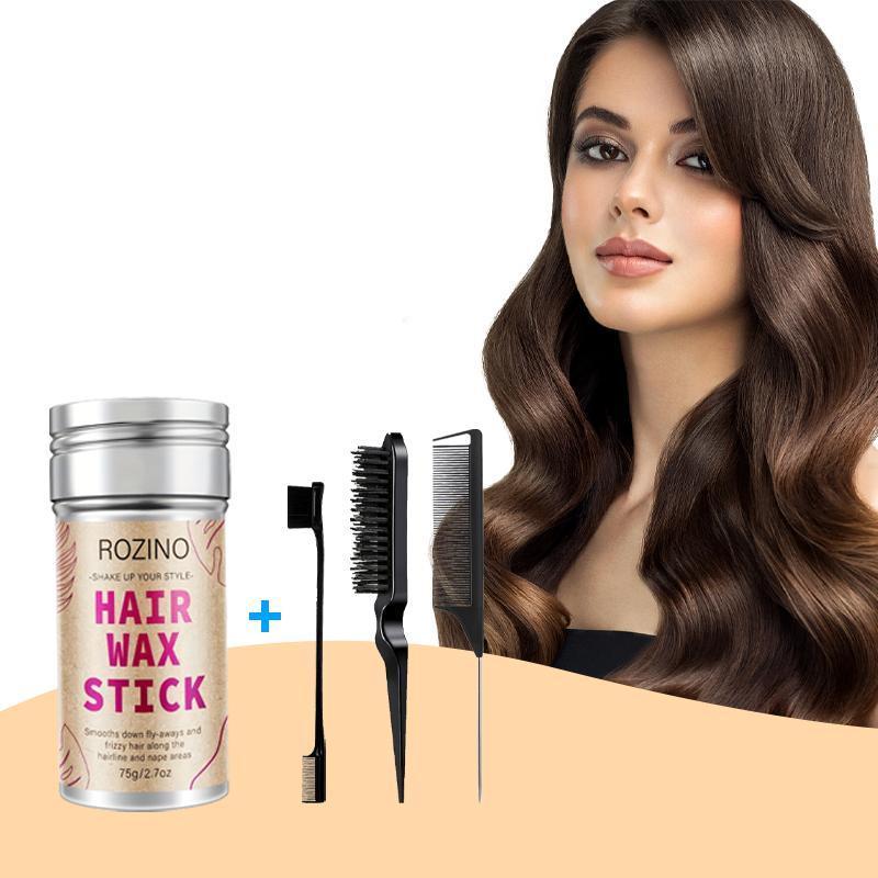 Natural Extracts Hair Styling Kit, 1 Count Hair Wax Stick & 3 Counts Comb, Hair Care & Styling Product for All Hair Types