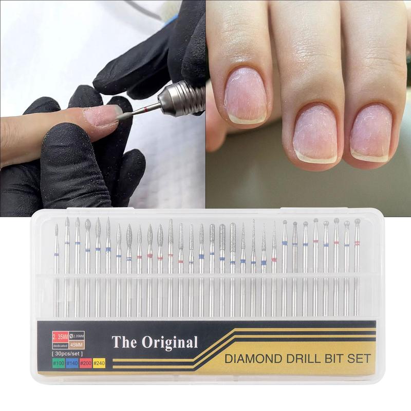 Nail Drill Bit Set, 30pcs set Stainless Steel Nail Accessories, Cuticle Clean Nail Drill Bit Set, Milling Cutter for Manicure Rotary Bits Accessories