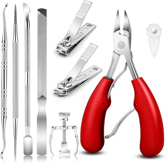 9PCS Toenail Clippers Tool, Ingrown Toenail Treatment Stainless Steel Removal Kit Professional Tool Set Ingrown & Thick Nail