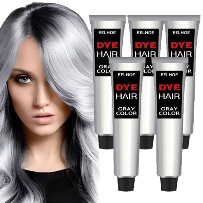 5pc Silver Gray Natural Hair Dye Cream, Permanent Hair Dye, Light Gray Silver Color Cream, Fashion Dye for All Hair Types