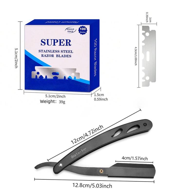 Hair Straight Razor Holder & Blades Set, 1 Set Professional Hair Shaving Tool, Hair Shaver for Men, Men's Grooming Tool