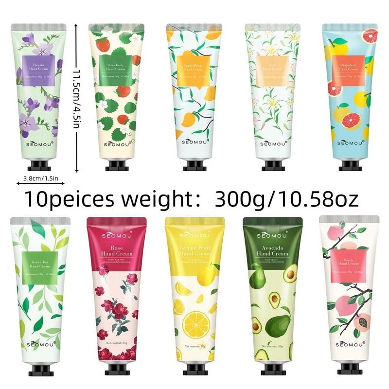 Fruit Plant Extract Hand Cream, 10pcs set Moisturizing Hand Lotion, Hydrating Hand Care Cream, Hand Care Product for Women & Men