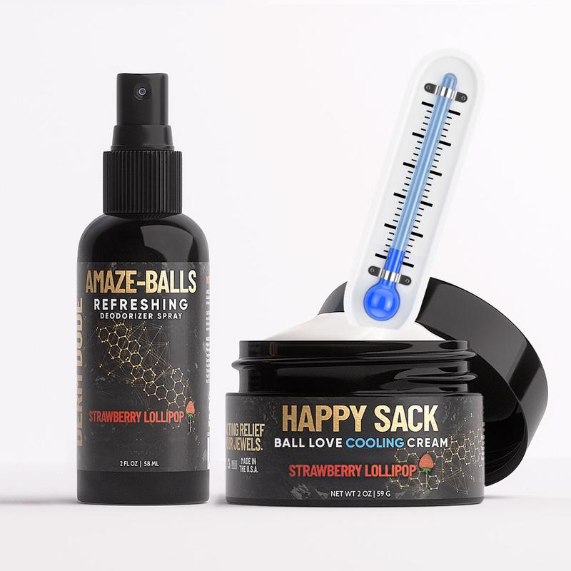 The Perfect Pair: Men's Ball Cooling & Anti-Chafe Cream with Deodorizing Spray and Sack Scrubber – Coconut Aloe & Eucalyptus Scent