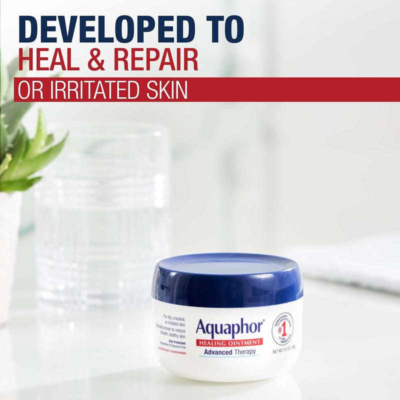 Aquaphor Healing Ointment - Skin Protectant for Dry Cracked Skin - Hands, Heels, Elbows - 3.5 oz Jar (Pack of 3)