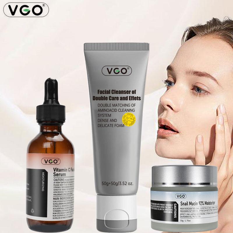 VGO Daily Moisturizing & Repairing & Cleanser Set Vitamin C serum 30ml 60ml Snail Mucin 92% Moisturizer Facial Cleanser of Double Care and Effets