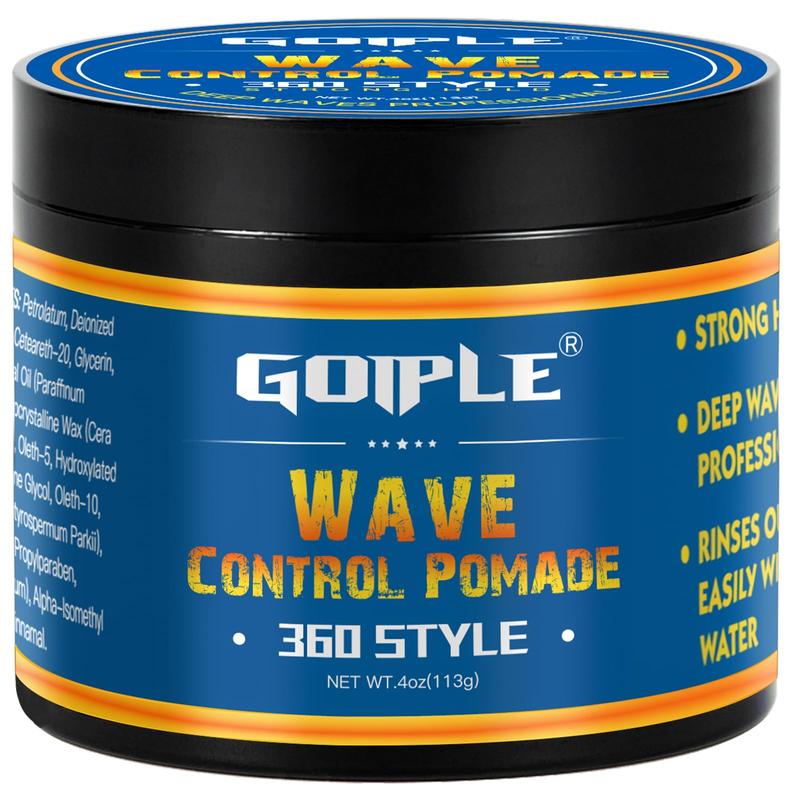 Natural Wave Pomade for Men - Strong Hold, Easy Wash 360 Wave Training Cream, Water-Based Moisturizing Hair Grease for Black Men