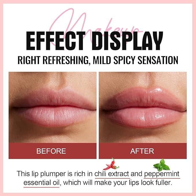 Lip Plumping Booster, Spicy Lip Plumper Gloss Lip Plumping Oil, Ultra-Hydrating & Nourishing Plump and Pout Lip Plumper, Glossy Finish Fuller Natural Lip Gloss for Women Girls