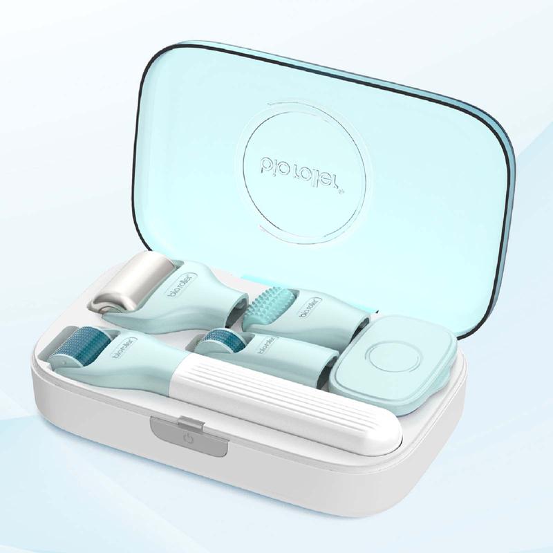 Bio Roller 10 In 1 Dermaroller Kit Face Massager Jade Ice Roller Microneedling Derma Rolling System Facial Cleaning Brush With Travel Case Cleansing Silicone Skincare Gentle