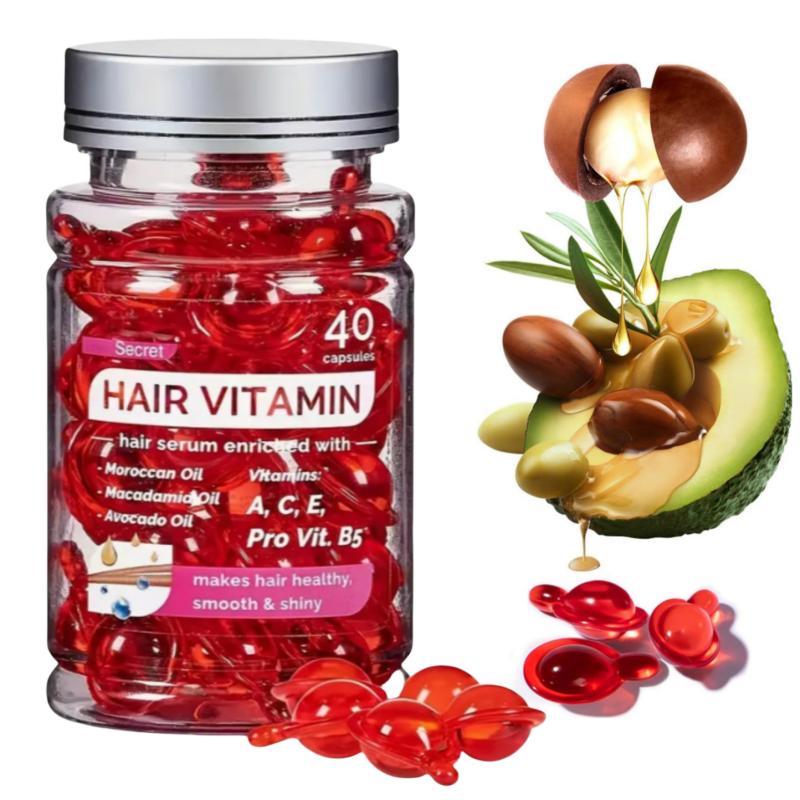 Hair Oil With Argan Avocado&Moroccan Oil(40 capsules),Hair Vitamins A C E Pro B5,Conditioner For Women&Men,Nourishing Hair Serum Capsules for Haircare