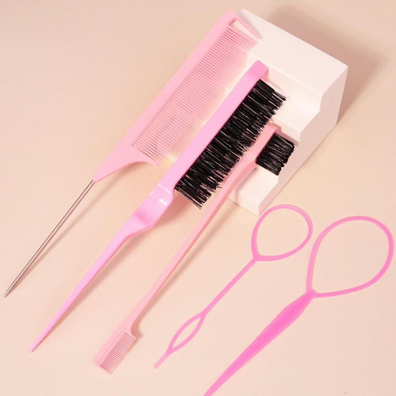 Hairbrush & Hair Braider Set, 5pcs Heatless Styling Tool Set, Including Tear-off Comb, Edge Control Brush, Braiding Tool, Hair Weaving Tool, Suitable for Women Girls Men