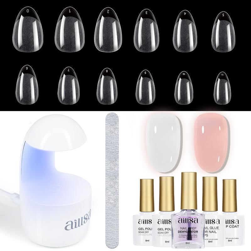 AILLSA Gel Nail Kit 240pcs Matte Almond Nail Tips with 2 In 1 Nail Glue and Nail Dehydrator, UV Light,Top Coat,2 nail color Polish Nail kit Beginners DIY Nails Tool at Home Manicure gelx Nails Birthday&Christmas Gift for Girls Nail Art Nail Care