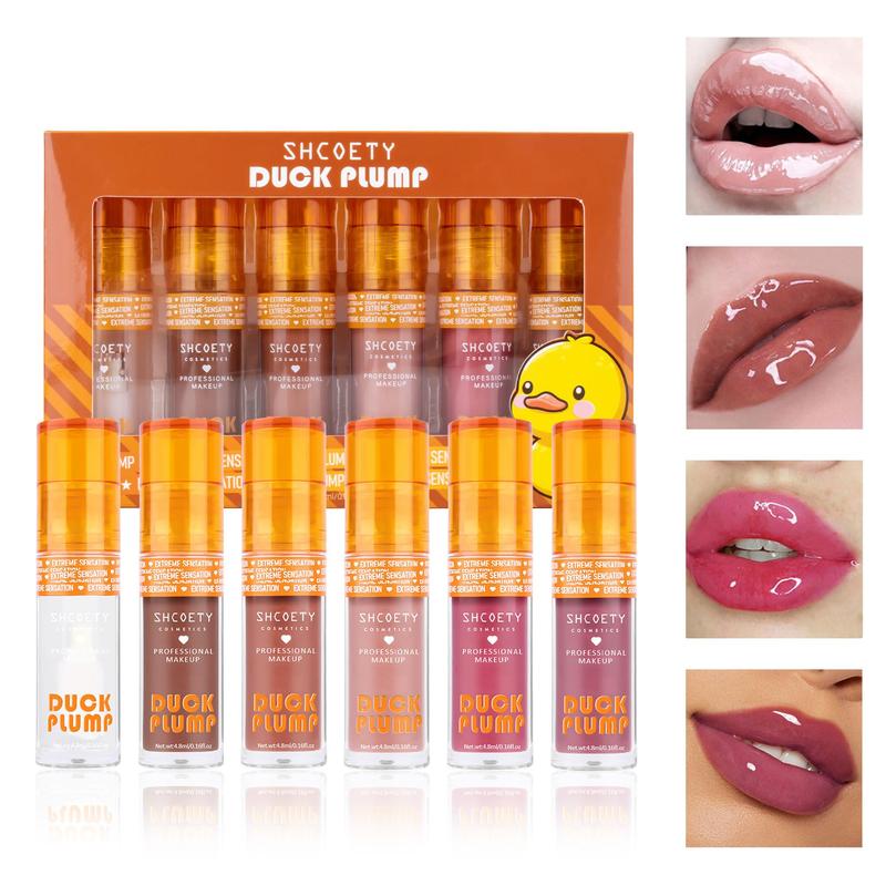 Duck Lip Gloss Set, 6 Counts box Moisturizing & Nourishing Lip Gloss, Glossy Lip Glaze, Plumping Lip Oil for Girls & Women