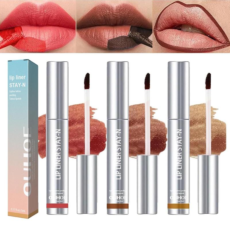 [3 PACK ONLY $19.99] 3PCS Peel Off Lip Liner Stain, Long Lasting Lip Stain Peel Off, Infused with Hyaluronic Acid & Vitamin E