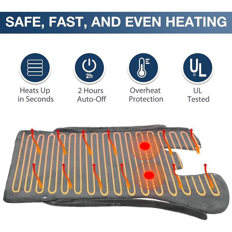 Heating Pad with Massager for Neck and Shoulders, Wearable Electric Heating Pads for Back Pain Relief, Auto-Shut Off, 6 Heat Settings, 4 Massage Modes, Large Size, Perfect Present for Winter, Thanksgiving, Christmas, New Year Gift