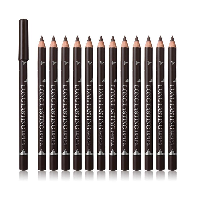 12 Pcs Dark Brown Eyebrow Pencil Eyeliner Makeup，Soft Textured，Easy to Color，Waterproof，Long Lasting Eyebrow Tint Pen for Fills in Sparse Areas and Gaps Create a Natural Eye Brow