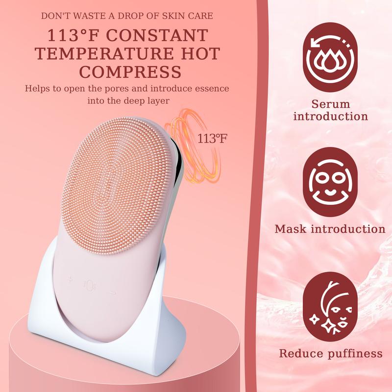 Facial Cleansing Brush, Sonic Scrubber Made with Ultra Hygienic Soft Silicone, Waterproof Sonic Vibrating Face Brush for Deep Cleansing, Gentle Exfoliating and Massaging Multifunction Face Cleaning Face Cleaning, Relieve Fatigu Comfort