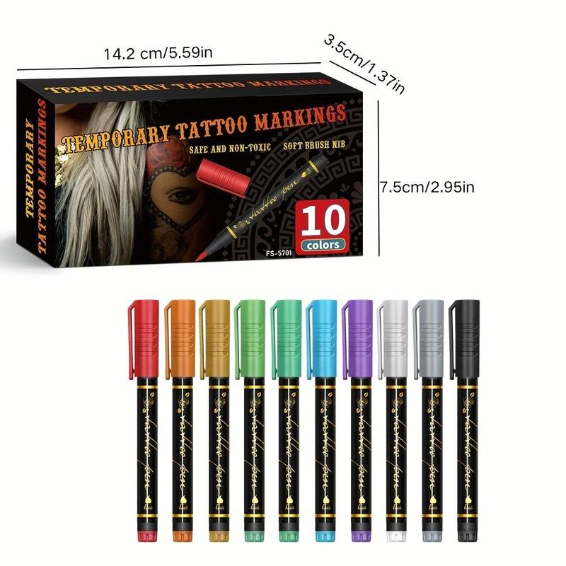 Temporary Tattoo Pen, 10pcs box Reusable Tattoo Marker Pen, Body Paint Pen for Women & Men, Professional Makeup Tool for Party, Holiday